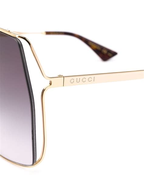 Gucci Oversized Hexagon Frame Gold Tone And Acetate Sunglasses In Black Modesens
