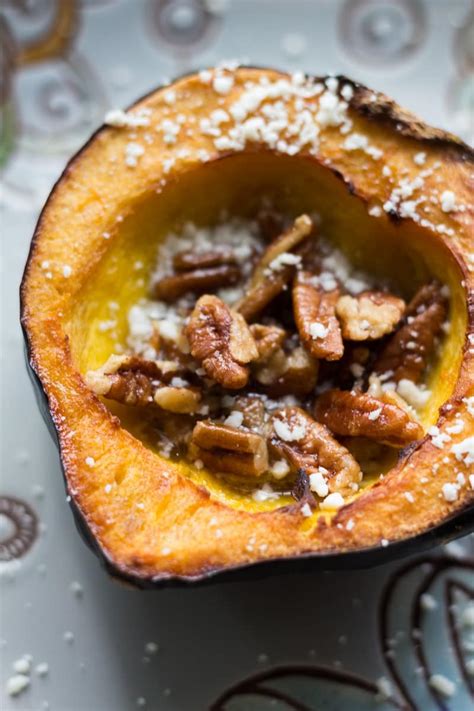 This recipe has a sweet maple flavor from syrup and an appealing nuttiness from pecans. Maple Butter Roasted Acorn Squash with Pecans • Recipe for ...