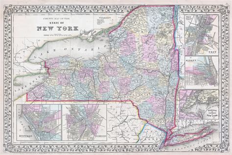 Large Detailed Old Administrative Map Of New York State With Towns