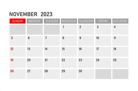 Vetores De Modelo De Calendário Para Novembro De 2023 Layout Para