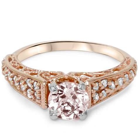 1ct Morganite And Diamond Vintage Engagement Ring 14k Rose Gold Ebay