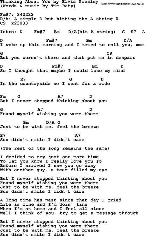 Thinking About You, by Elvis Presley - lyrics and chords