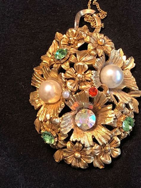 Vintage Florenza Statement Pendant Signed Massive Rounded Gold Tone