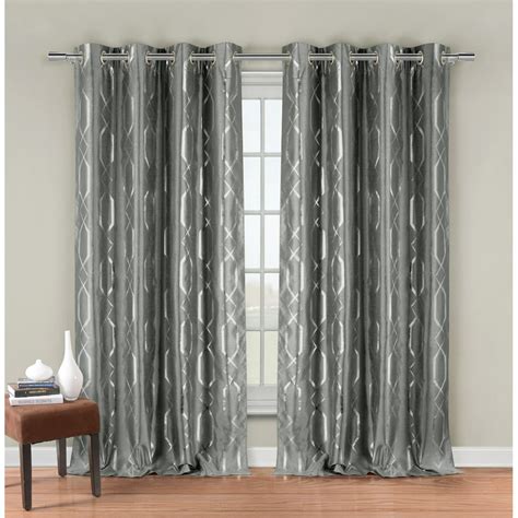 Two 2 Silver Gray Faux Silk Grommet Window Curtain Panels Silver