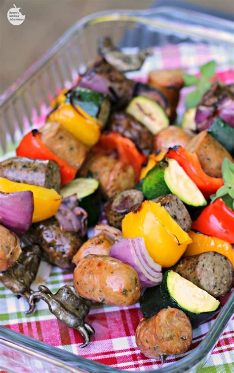 In a small bowl combine softened cream cheese, 8 oz. Easy Grilled Chicken Sausage and Pepper Kabobs | Renee's ...