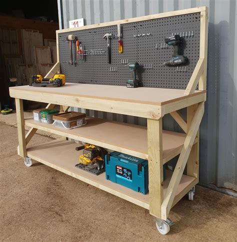 Wooden Workbench 18mm Mdf Top With Peg Board Double Shelf Etsy
