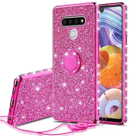 Lg Stylo 6 Glitter Phone Case Ring Kickstand Girls Women Diamond
