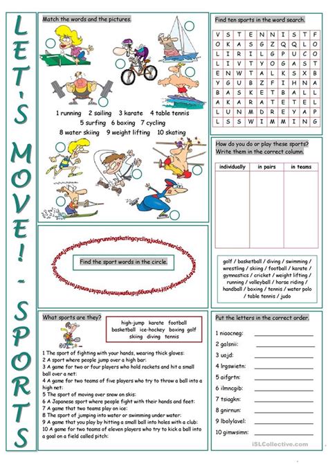sports vocabulary exercises worksheet  esl printable worksheets