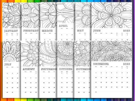 2023 Printable Coloring Calendar Mandala Design Etsy
