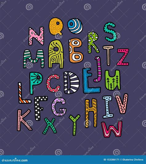 Rainbow Kids Decorative Font Crazy Letters Hand Drawn Illustration