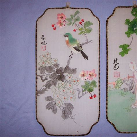 Chinese 4 panel vintage silk screen painting, floral motif asian art, wall hanging, folding screen. No Shop Available | Bird wall decor, Japanese silk ...