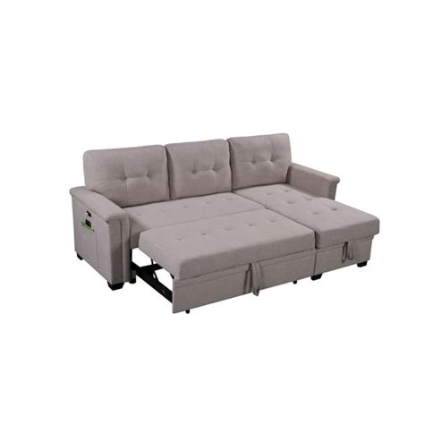 86 Ashlyn Gray Linen Reversible Sleeper Sectional Sofa With Storage