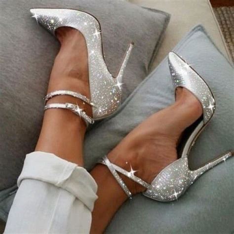 silver sparkly heels ankle strap stiletto heel pumps in 2020 silver sparkly heels sparkly