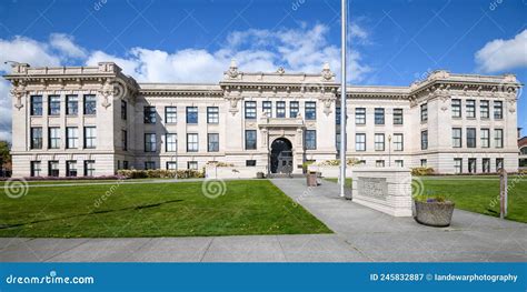 Panorama Of Facade Of Everett High School In Washington State Editorial