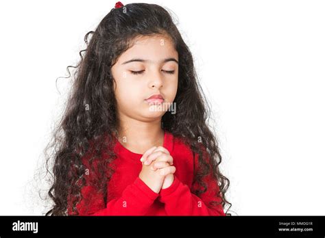 One Little Girl Praying Little Girl With Her Eyes Closed Praying Stock