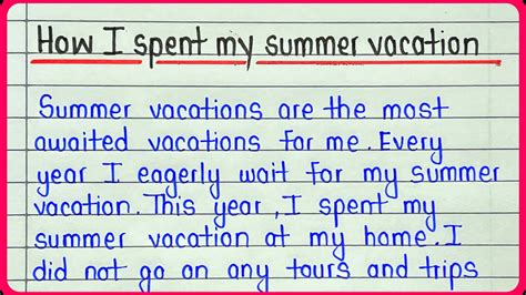 How I Spent My Summer Vacation Essay In English Paragraph On My Summer Vacation Youtube