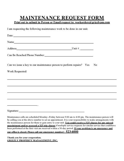 Printable Tenant Maintenance Request Form Template Printable Forms Free Online