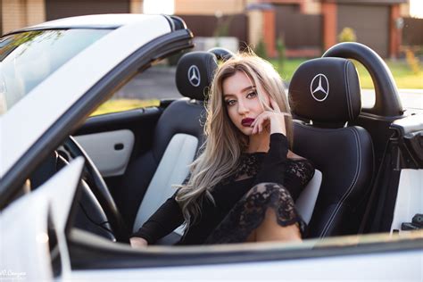 Wallpaper Black Dress Mercedes Benz Women With Cars Sitting