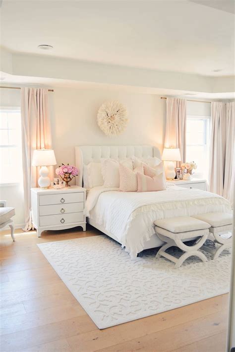 Elegant White Master Bedroom And Blush Decorative Pillows The Pink