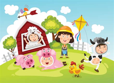Illustration Of Farm Scene With Kids 2559022 Vector Art At Vecteezy