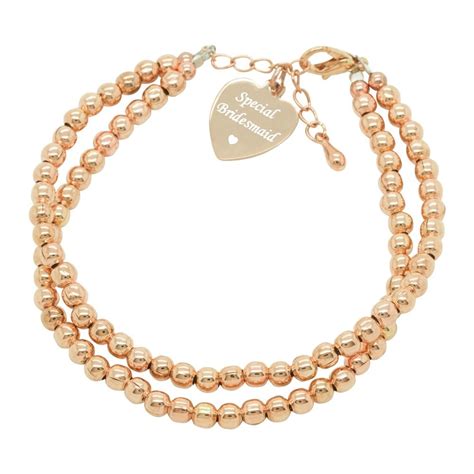 Drop delivery · 100 day returns · careful craftsmanship Rose Gold Beaded Bracelet, Personalised for Bridesmaid ...