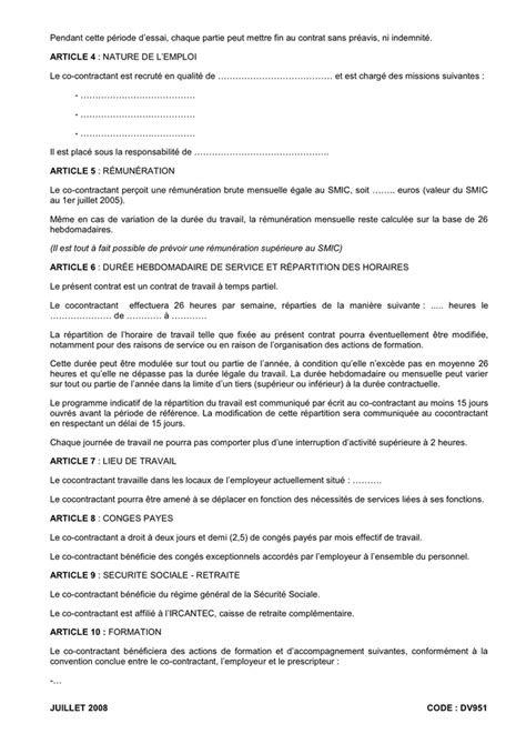 Modelé De Contrat De Travail France Doc Pdf Page 2 Sur 3