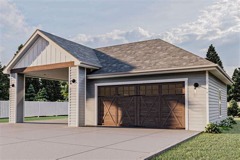 2 Car Detached Garage Plan With Over Sized Carport 62920dj Architectural Designs House Plans