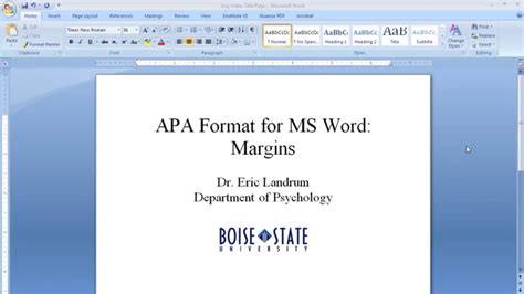 Therefore, type the reference list at the end of the paper using the. APA Format for Microsoft Word: Margins - YouTube