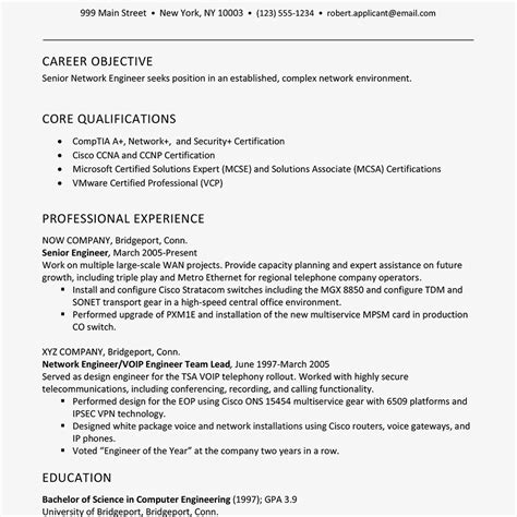 Top 22 career objective examples for software engineer resume. Sample Resume for Experienced Network Engineer