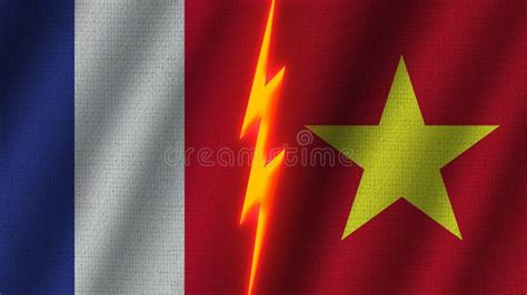 Vietnam And France Flags Together Fabric Texture Thunder Icon 3d