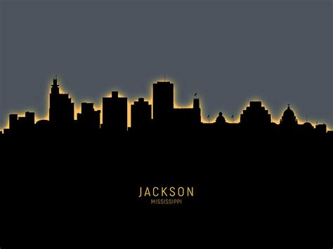 Jackson Mississippi Skyline Digital Art By Michael Tompsett