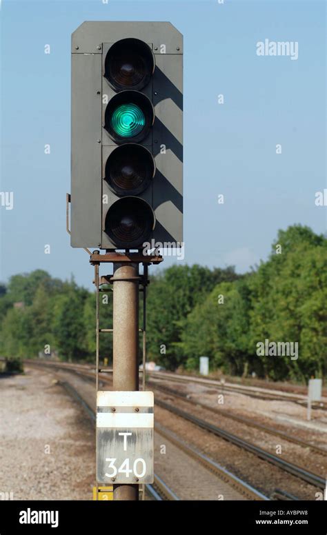 Railway Signal At Green In The Uk Stock Photo 9747479 Alamy