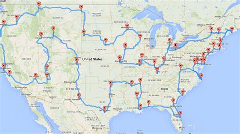 this map shows the quickest and ultimate road trip across america