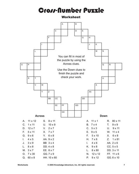 Printable Math Crossword Puzzles 6th Grade Maths For Kids