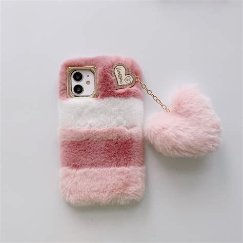Allytech Iphone 11 Case 6 1 Inch Cute Girly Soft Warm Faux Fur With Heart Ball Protective