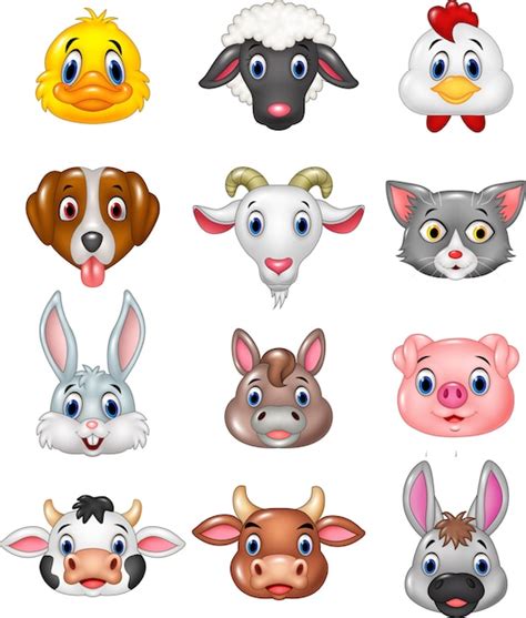 Premium Vector Cartoon Happy Animal Head Collection