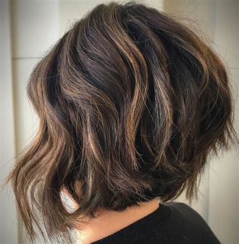 Brunette Textured Inverted Bob Thick Wavy Hair Hair Styles Bob