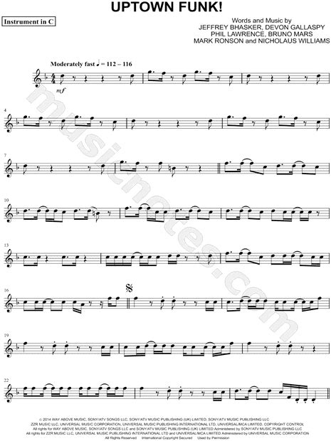 Print And Download Uptown Funk C Instrument Sheet Music By Bruno Mars