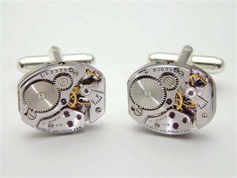 Steampunk Cufflinks Vintage Waltham Watch Movements Gears Wedding