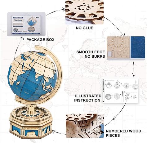 Rokr 3d Diy Puzzle Wooden Rotatable Globe Model For Kids And Adults Ts