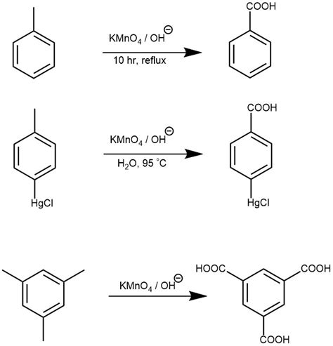 oxidation by potassium permanganate kmno4 alcohol aldehyde alkene olefin aromatic side