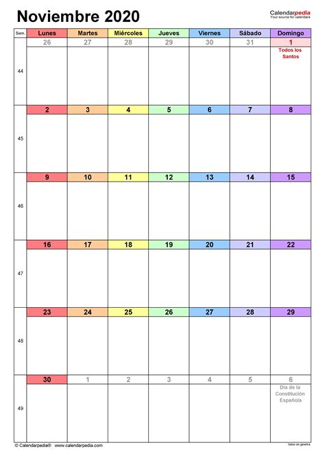 Calendario Noviembre 2020 En Word Excel Y Pdf Calendarpedia