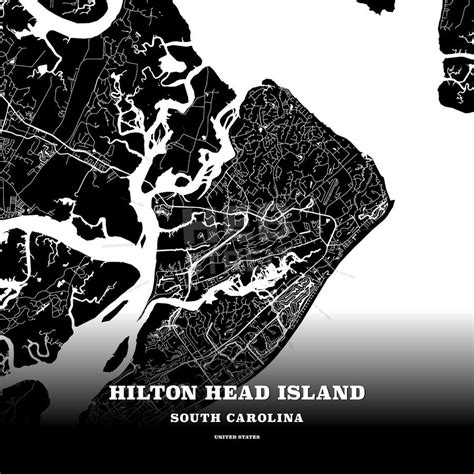 Black Map Poster Template Of Hilton Head Island South Carolina United