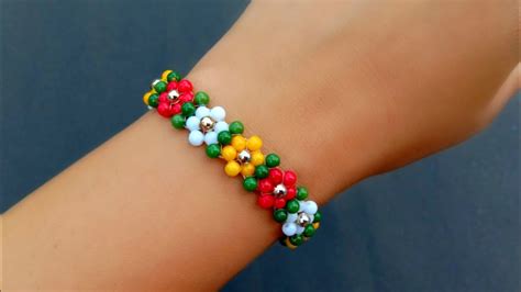 How To Makesimple And Cute Beaded Flower Bracelet Useful And Easy Youtube