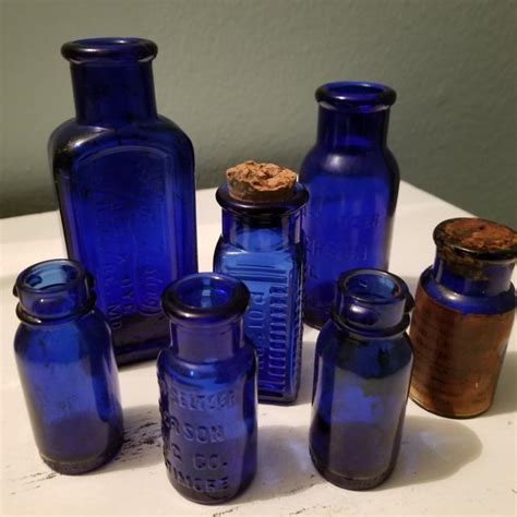 7 Antique Vintage Cobalt Blue Medicine Pharmaceutical Glass Bottles Antique Price Guide