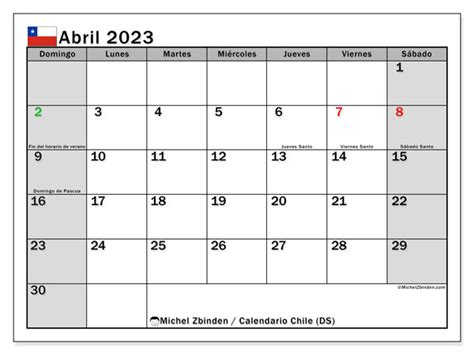 Calendario Abril 2023 Chile Ds Michel Zbinden Cl