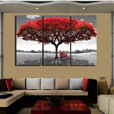 Gran árbol Roja Moderna De La Lona Pared Del Hogar De La Decoración Del