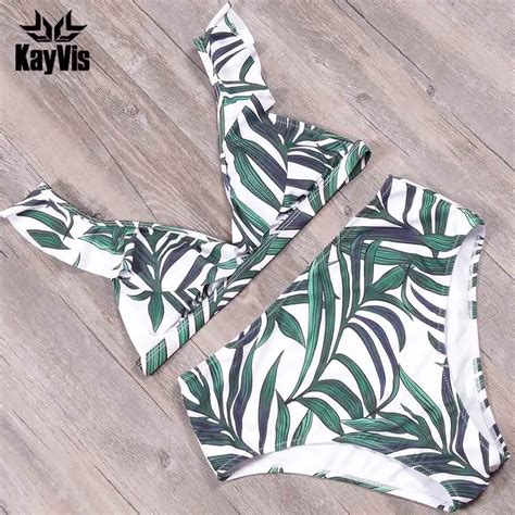 Kayvis 2019 New Sexy Halter High Waist Bikinis Women Swimwear Print Swimsuit Female Beach Wear