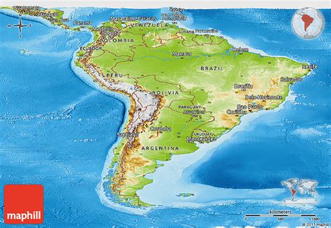 South America Physical Map Galapagos Islands