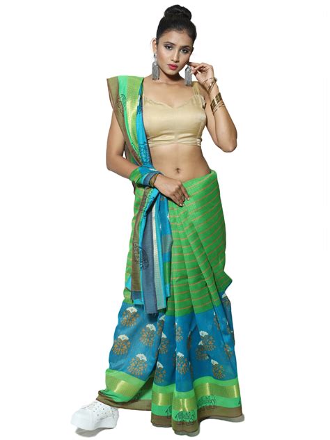 Silk Cotton Saree in Parrot Green | Silk cotton sarees, Cotton saree, Saree